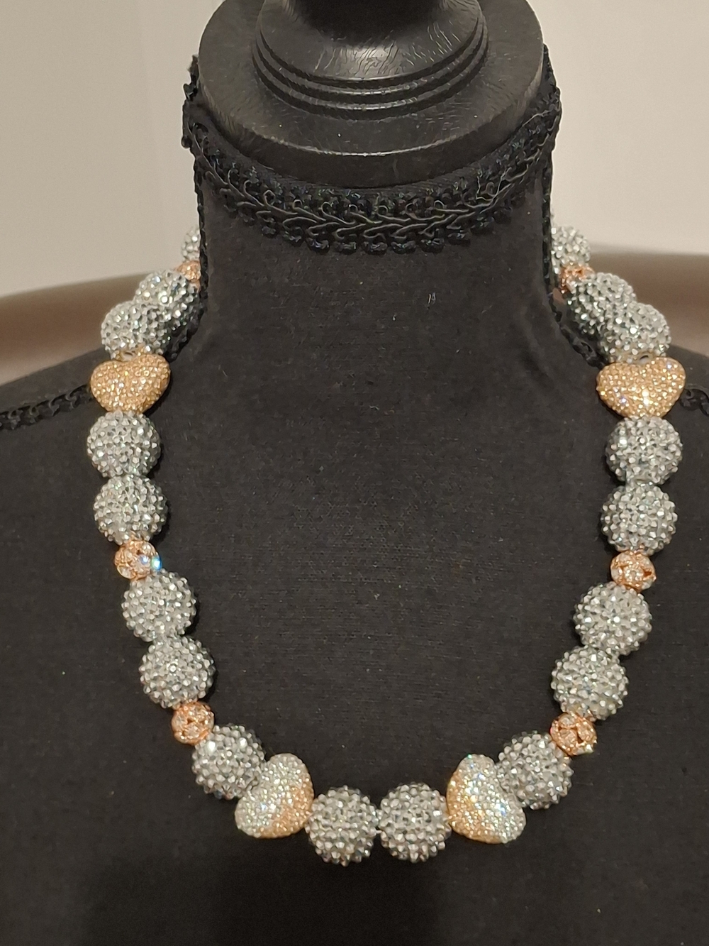 Crystal Ball & Heart Statement Necklace in Silver and Rose Gold